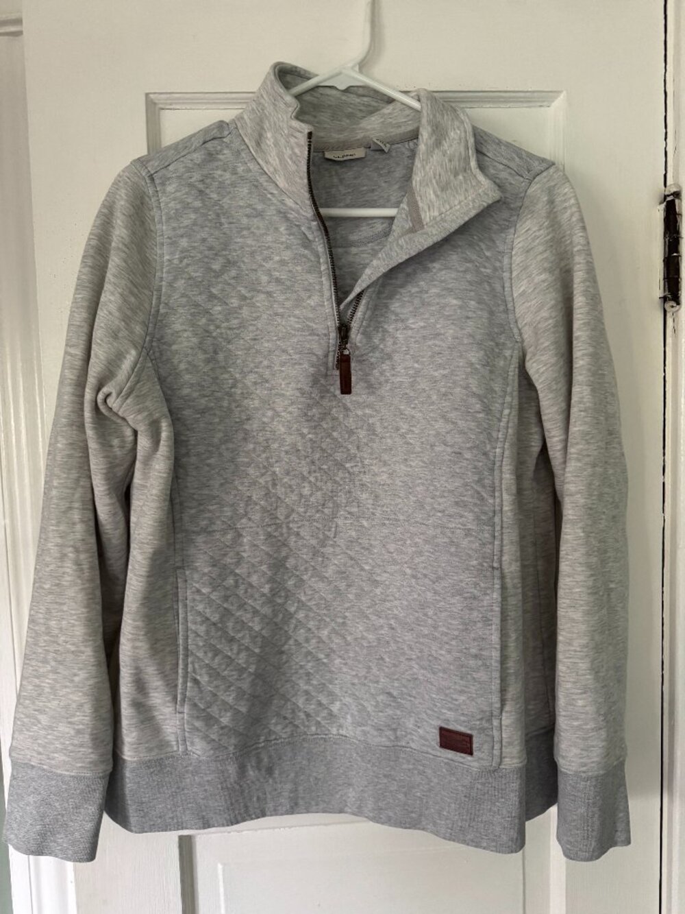 L.L.Bean Heather Gray Quilted Quarter-Zip Pullover Sweatshirt M Regular